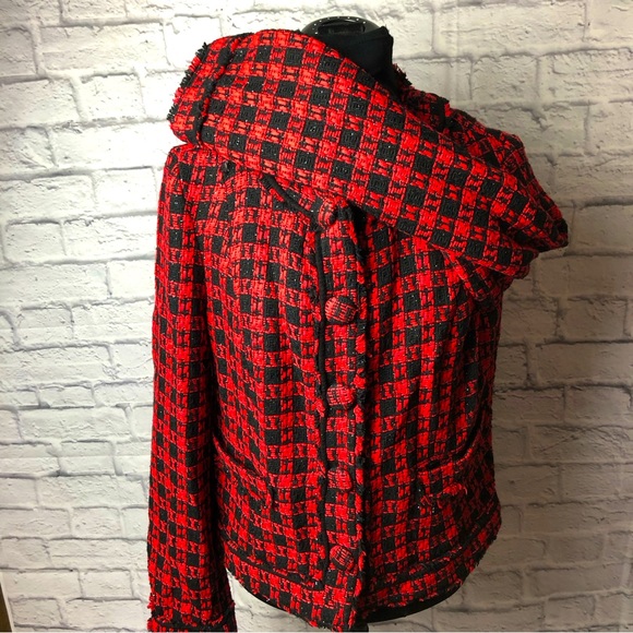 Red And Black Plaid Blazer By Express Design Studio Size 10 - Picture 4 of 8
